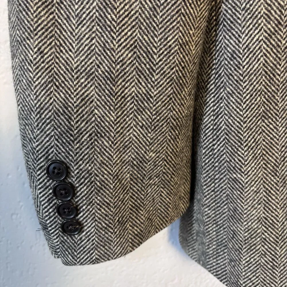 Lands’ End 100% Wool Blazer Mens 42L Brown Herringbone Sport Coat Lined 2 Button